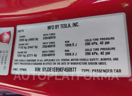 TESLA MODEL 3 2019 vin 5YJ3E1EB9KF450877 from auto auction Iaai