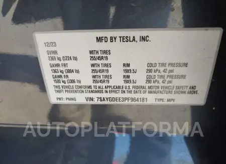 TESLA MODEL Y 2023 vin 7SAYGDEE3PF964181 from auto auction Iaai