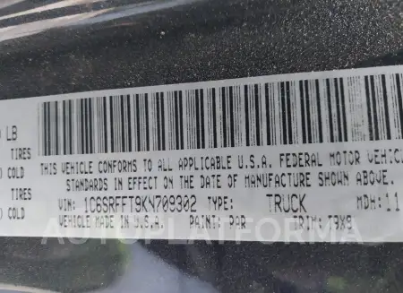 RAM 1500 2019 vin 1C6SRFFT9KN709302 from auto auction Iaai