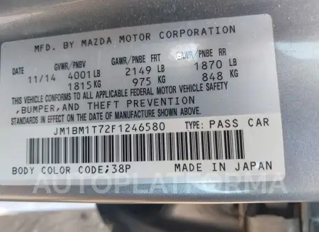 MAZDA MAZDA3 2015 vin JM1BM1T72F1246580 from auto auction Iaai