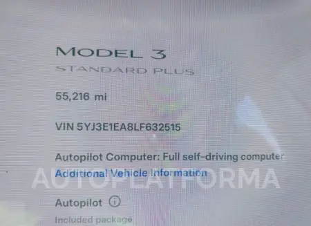 TESLA MODEL 3 2020 vin 5YJ3E1EA8LF632515 from auto auction Iaai