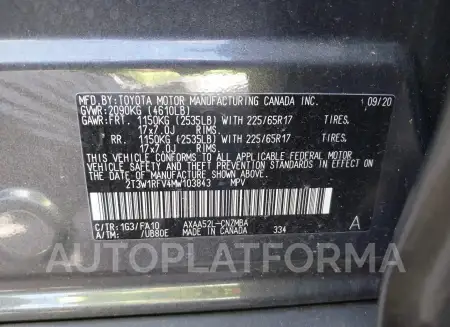 TOYOTA RAV4 2021 vin 2T3W1RFV4MW103843 from auto auction Iaai