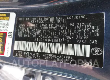 TOYOTA AVALON HYBRID 2020 vin 4T1D21FB4LU013790 from auto auction Iaai