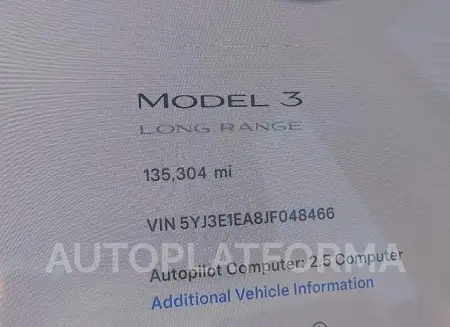 TESLA MODEL 3 2018 vin 5YJ3E1EA8JF048466 from auto auction Iaai