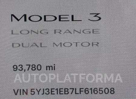 TESLA MODEL 3 2020 vin 5YJ3E1EB7LF616508 from auto auction Iaai