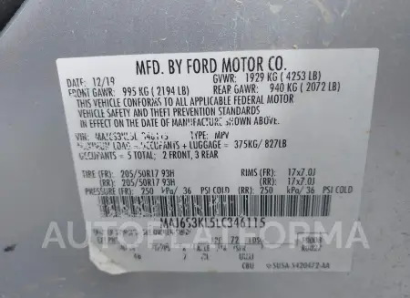 FORD ECOSPORT 2020 vin MAJ6S3KL5LC346115 from auto auction Iaai