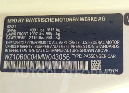 TOYOTA GR SUPRA 2021 vin WZ1DB0C04MW043056 from auto auction Iaai