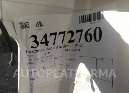 JEEP GLADIATOR 2020 vin 1C6HJTAG5LL171592 from auto auction Iaai