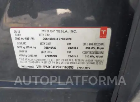 TESLA MODEL X 2019 vin 5YJXCAE29KF160890 from auto auction Iaai