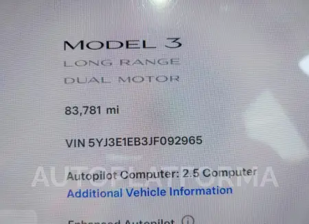 TESLA MODEL 3 2018 vin 5YJ3E1EB3JF092965 from auto auction Iaai