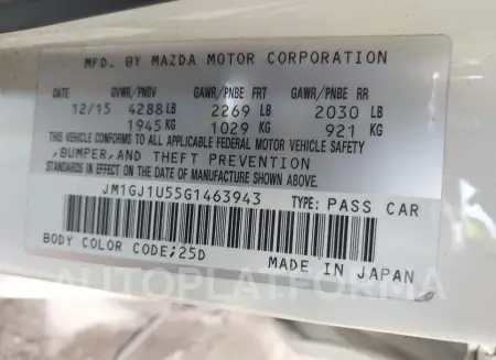 MAZDA MAZDA6 2016 vin JM1GJ1U55G1463943 from auto auction Iaai