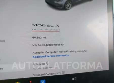 TESLA MODEL 3 2018 vin 5YJ3E1EB0JF069840 from auto auction Iaai