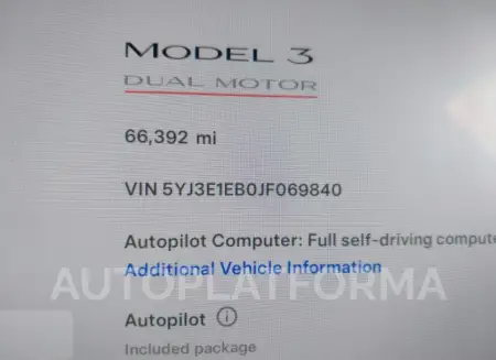 TESLA MODEL 3 2018 vin 5YJ3E1EB0JF069840 from auto auction Iaai