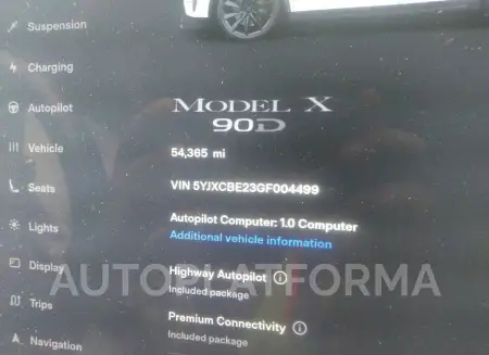 TESLA MODEL X 2016 vin 5YJXCBE23GF004499 from auto auction Iaai