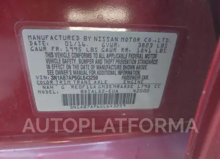 NISSAN SENTRA 2016 vin 3N1AB7AP6GL643259 from auto auction Iaai