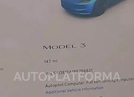 TESLA MODEL 3 2024 vin 5YJ3E1EA1RF756831 from auto auction Iaai