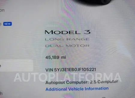 TESLA MODEL 3 2018 vin 5YJ3E1EB0JF105221 from auto auction Iaai