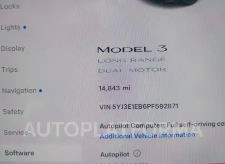 TESLA MODEL 3 2023 vin 5YJ3E1EB6PF592871 from auto auction Iaai