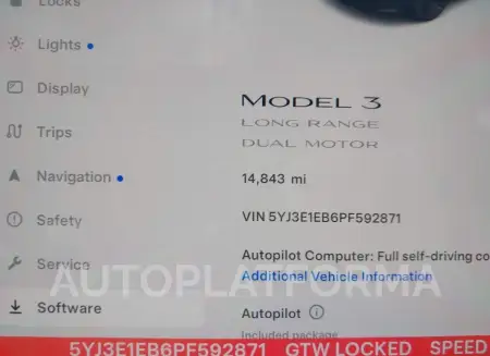 TESLA MODEL 3 2023 vin 5YJ3E1EB6PF592871 from auto auction Iaai