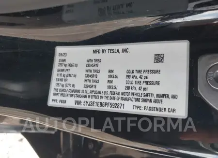 TESLA MODEL 3 2023 vin 5YJ3E1EB6PF592871 from auto auction Iaai