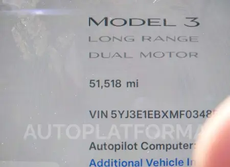 TESLA MODEL 3 2021 vin 5YJ3E1EBXMF034856 from auto auction Iaai