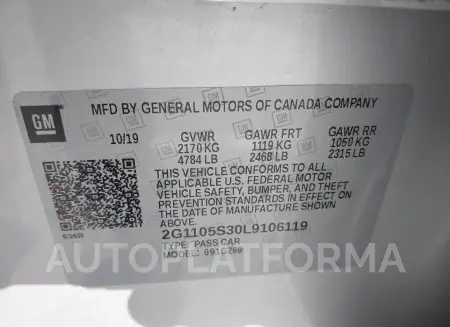 CHEVROLET IMPALA 2020 vin 2G1105S30L9106119 from auto auction Iaai