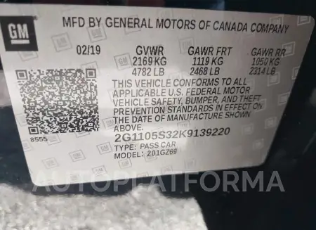 CHEVROLET IMPALA 2019 vin 2G1105S32K9139220 from auto auction Iaai