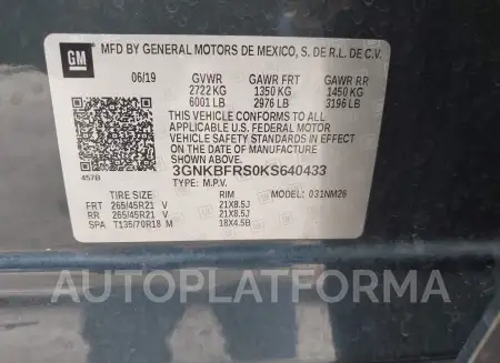 CHEVROLET BLAZER 2019 vin 3GNKBFRS0KS640433 from auto auction Iaai