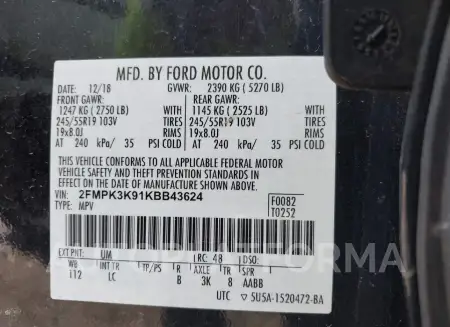 FORD EDGE 2019 vin 2FMPK3K91KBB43624 from auto auction Iaai