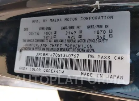 MAZDA MAZDA3 2016 vin JM1BM1J70G1340767 from auto auction Iaai