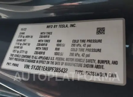 TESLA MODEL 3 2023 vin 5YJ3E1EA9PF385432 from auto auction Iaai