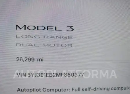 TESLA MODEL 3 2021 vin 5YJ3E1EB2MF850377 from auto auction Iaai