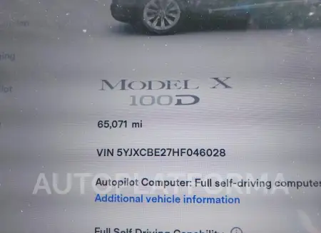 TESLA MODEL X 2017 vin 5YJXCBE27HF046028 from auto auction Iaai