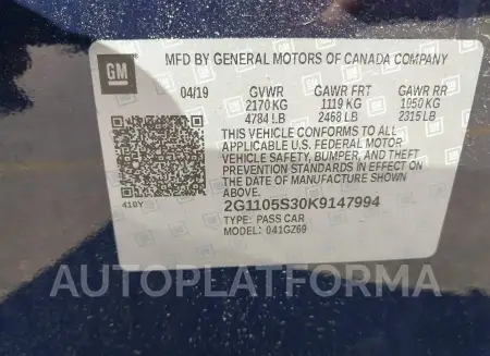 CHEVROLET IMPALA 2019 vin 2G1105S30K9147994 from auto auction Iaai