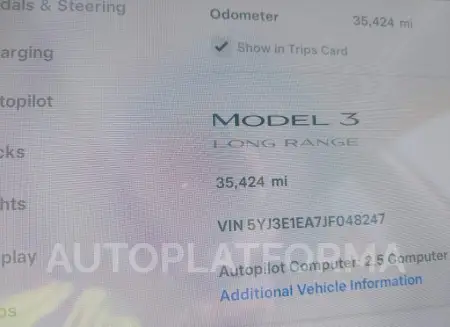 TESLA MODEL 3 2018 vin 5YJ3E1EA7JF048247 from auto auction Iaai