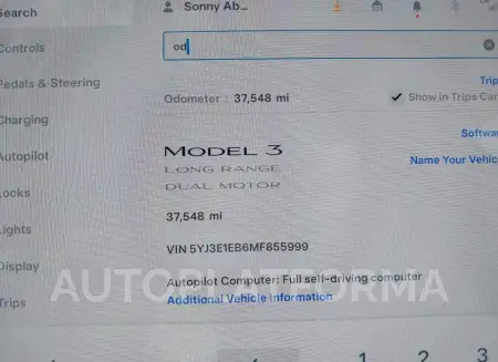 TESLA MODEL 3 2021 vin 5YJ3E1EB6MF855999 from auto auction Iaai