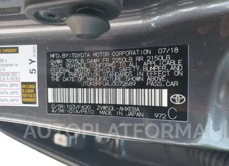 TOYOTA PRIUS 2018 vin JTDKBRFU4J3072689 from auto auction Iaai