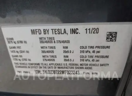 TESLA MODEL X 2021 vin 5YJXCBE22MF323243 from auto auction Iaai