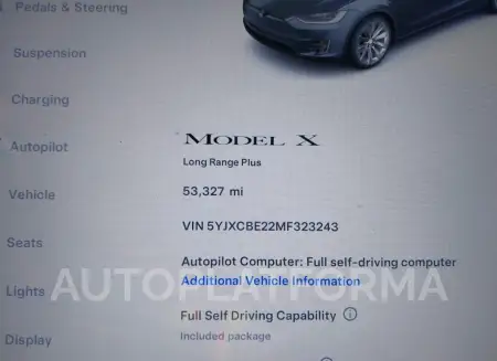 TESLA MODEL X 2021 vin 5YJXCBE22MF323243 from auto auction Iaai