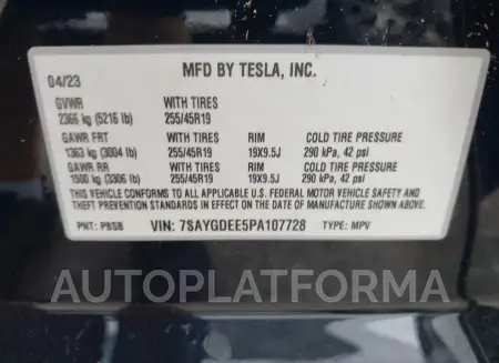 TESLA MODEL Y 2023 vin 7SAYGDEE5PA107728 from auto auction Iaai