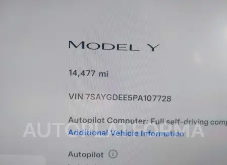 TESLA MODEL Y 2023 vin 7SAYGDEE5PA107728 from auto auction Iaai