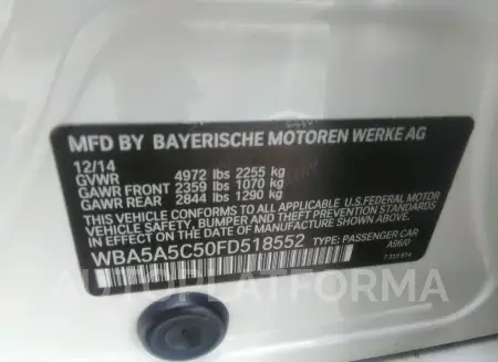 BMW 528I 2015 vin WBA5A5C50FD518552 from auto auction Iaai