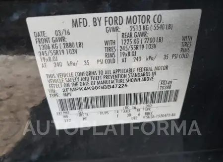 FORD EDGE 2016 vin 2FMPK4K90GBB47225 from auto auction Iaai