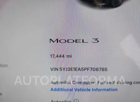 TESLA MODEL 3 2023 vin 5YJ3E1EA5PF706785 from auto auction Iaai