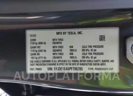 TESLA MODEL 3 2023 vin 5YJ3E1EA5PF706785 from auto auction Iaai