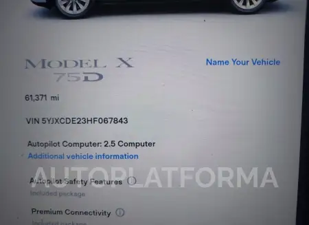 TESLA MODEL X 2017 vin 5YJXCDE23HF067843 from auto auction Iaai