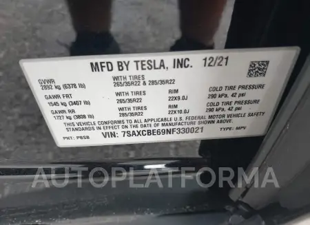 TESLA MODEL X 2022 vin 7SAXCBE69NF330021 from auto auction Iaai