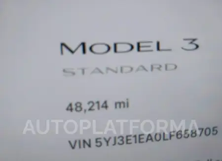 TESLA MODEL 3 2020 vin 5YJ3E1EA0LF658705 from auto auction Iaai