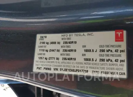 TESLA MODEL 3 2018 vin 5YJ3E1EA8JF017718 from auto auction Iaai