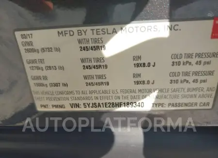 TESLA MODEL S 2017 vin 5YJSA1E28HF189340 from auto auction Iaai